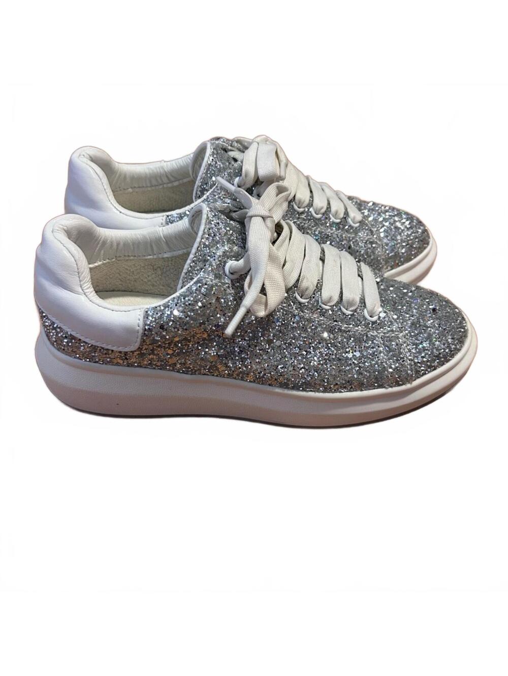 Aqua College Waterproof DARCY Lace Up Silver Glitter Sneakers | Size 7.5